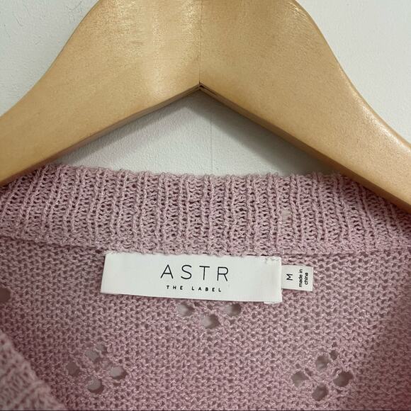 NWOT ASTR THE LABEL Sweater Belle Pointelle Pink Lavender Perforated Floral Med - Picture 7 of 11